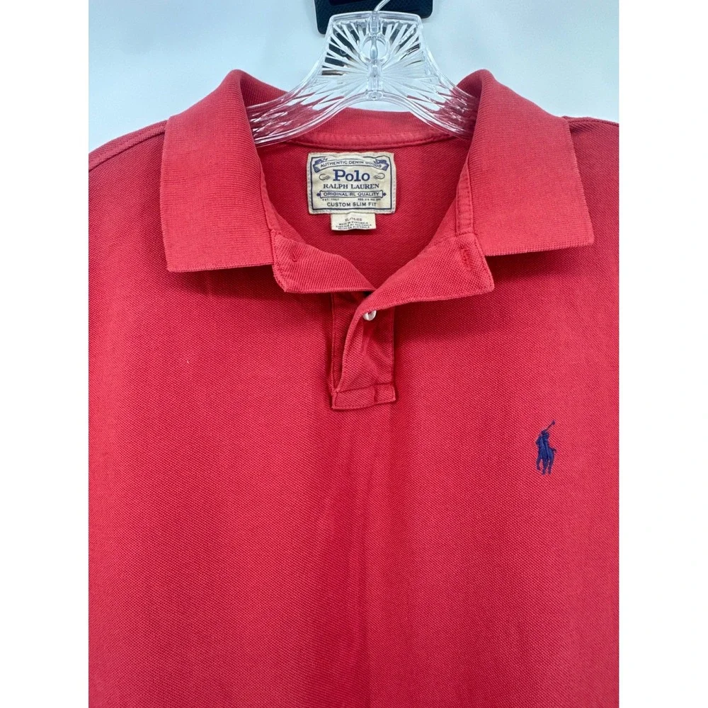 Polo Ralph Lauren Mens XL Custom Slim Fit Short Sleeve Polo Shirt Red Blue Pony